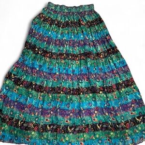 Casual Corner Green and Purple Maxi A-Line Skirt